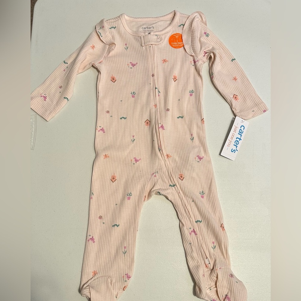 Carter's Pink Birdhouse Ruffle Sleeper with 2 Way Zipper, 6-9 Months